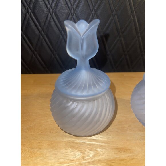 Vintage Frosted Glass Tulip Lid Candy Jar Set - Picture 9 of 16